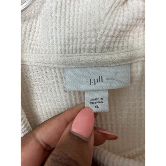 J. Jill Basic Relaxed Casual Ivory Waffle Knit Cowl Neck Long Sleeve Top Size XL - Picture 2 of 13